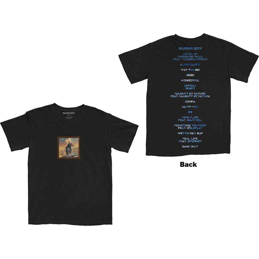 Burna Boy Unisex T-Shirt: Album Tracks (Black) (Back Print)