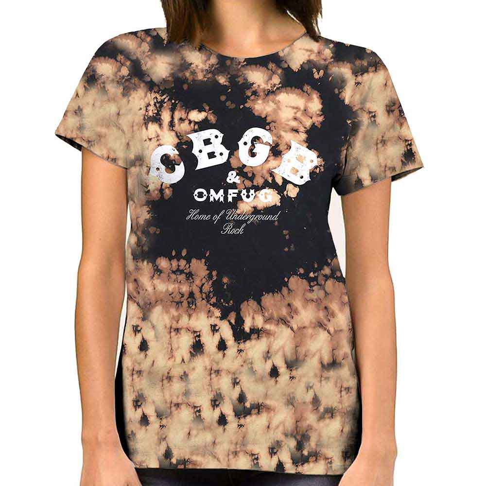 CBGB Unisex T-Shirt: Classic Logo (Dip Dye Tan And Black) (Wash Collection)