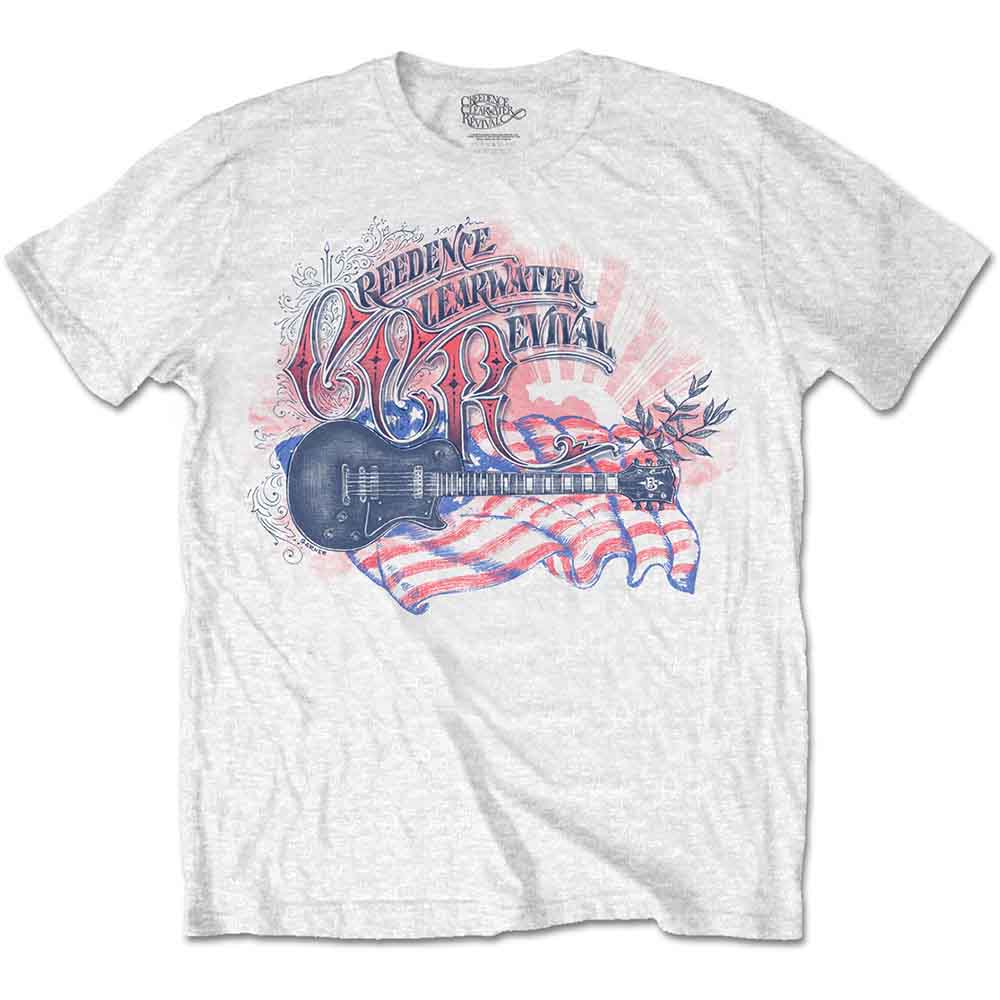 Creedence Clearwater Revival Unisex T-Shirt: Guitar & Flag (White)