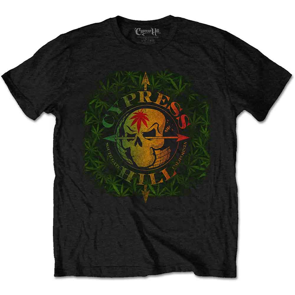 Cypress Hill Unisex T-Shirt: South Gate Logo & Leaves (Black)