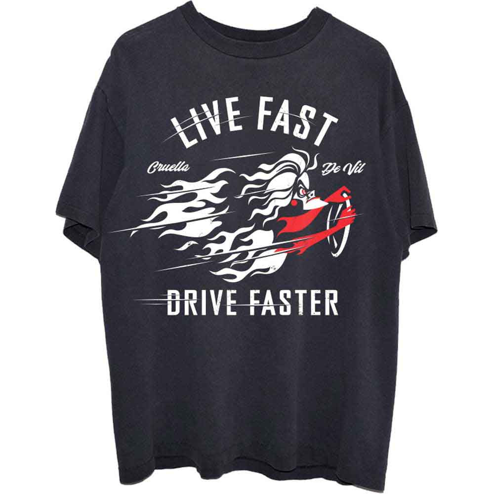 Disney Unisex T-Shirt: 101 Dalmatians Cruella Live Faster (Black)