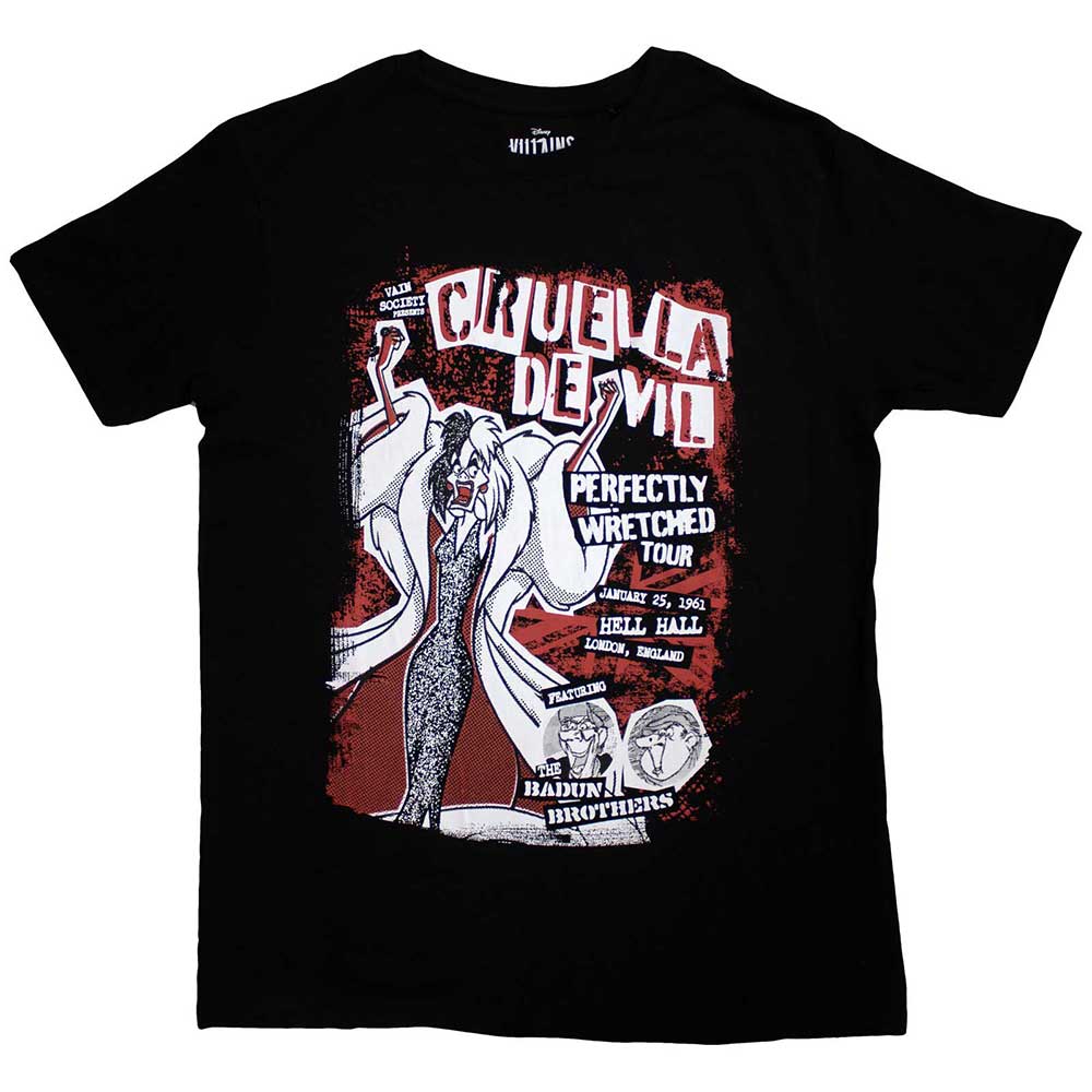 Disney Unisex T-Shirt: 101 Dalmatians Cruella Tour (Black)