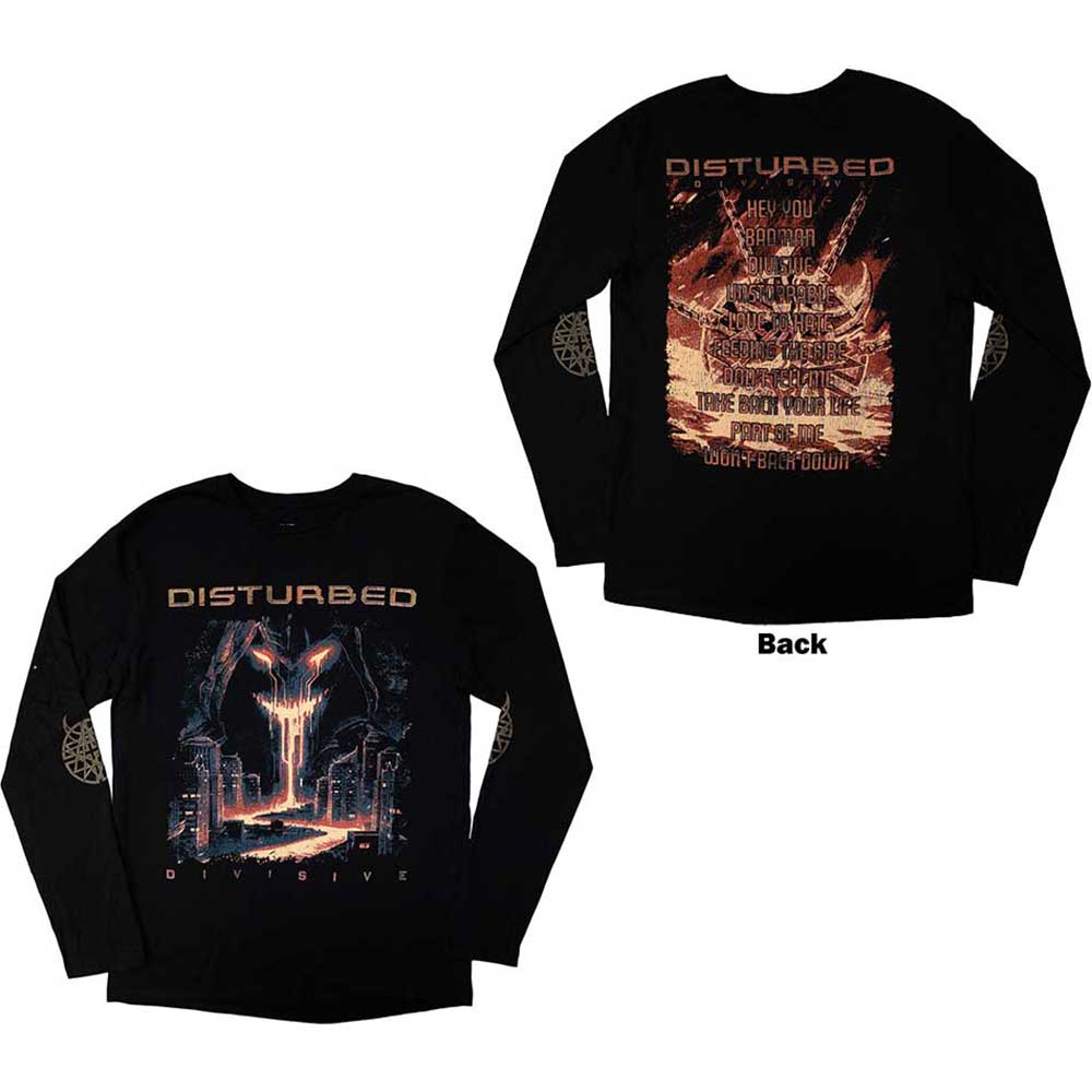 Disturbed Unisex Long Sleeve T-Shirt: European Tour '23 Divisive (Black) (Back Print & Ex-Tour)