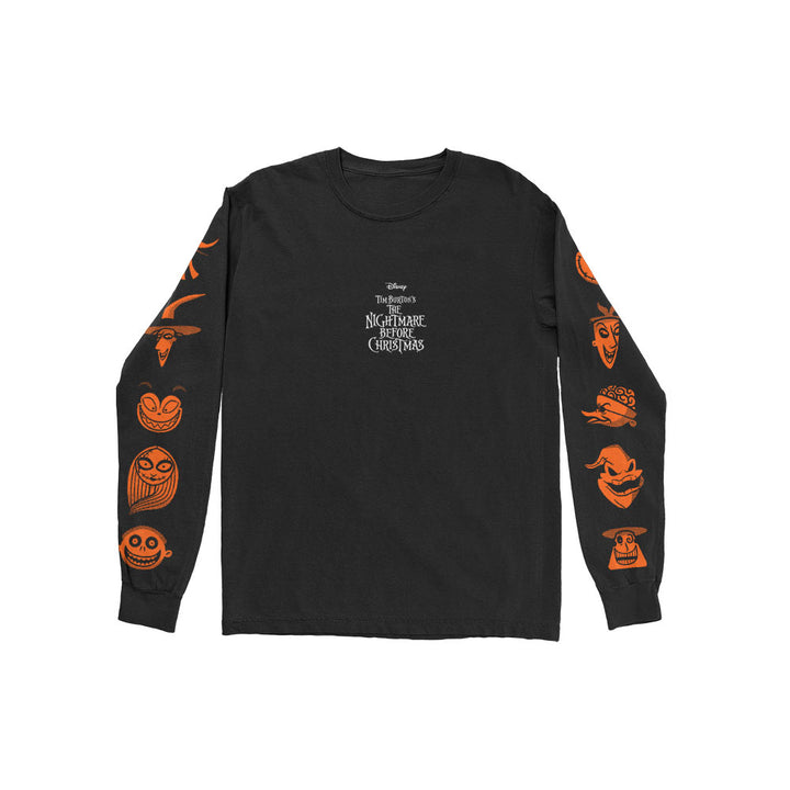 The Nightmare Before Christmas All Characters Orange (Back & Sleeve Print) Unisex Long Sleeve T-Shirt | Disney