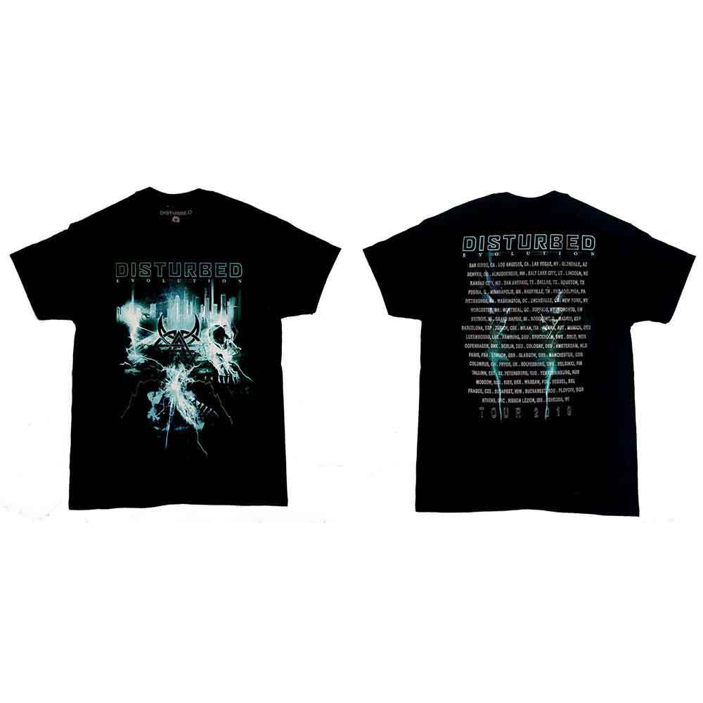 Disturbed Unisex T-Shirt: Apocalypse Date back (Black) (Back Print & Ex-Tour)