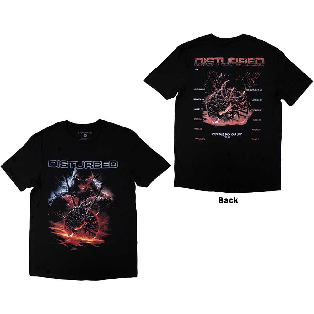 Disturbed Unisex T-Shirt: European Tour '23 Medallion (Black) (Back Print & Ex-Tour)