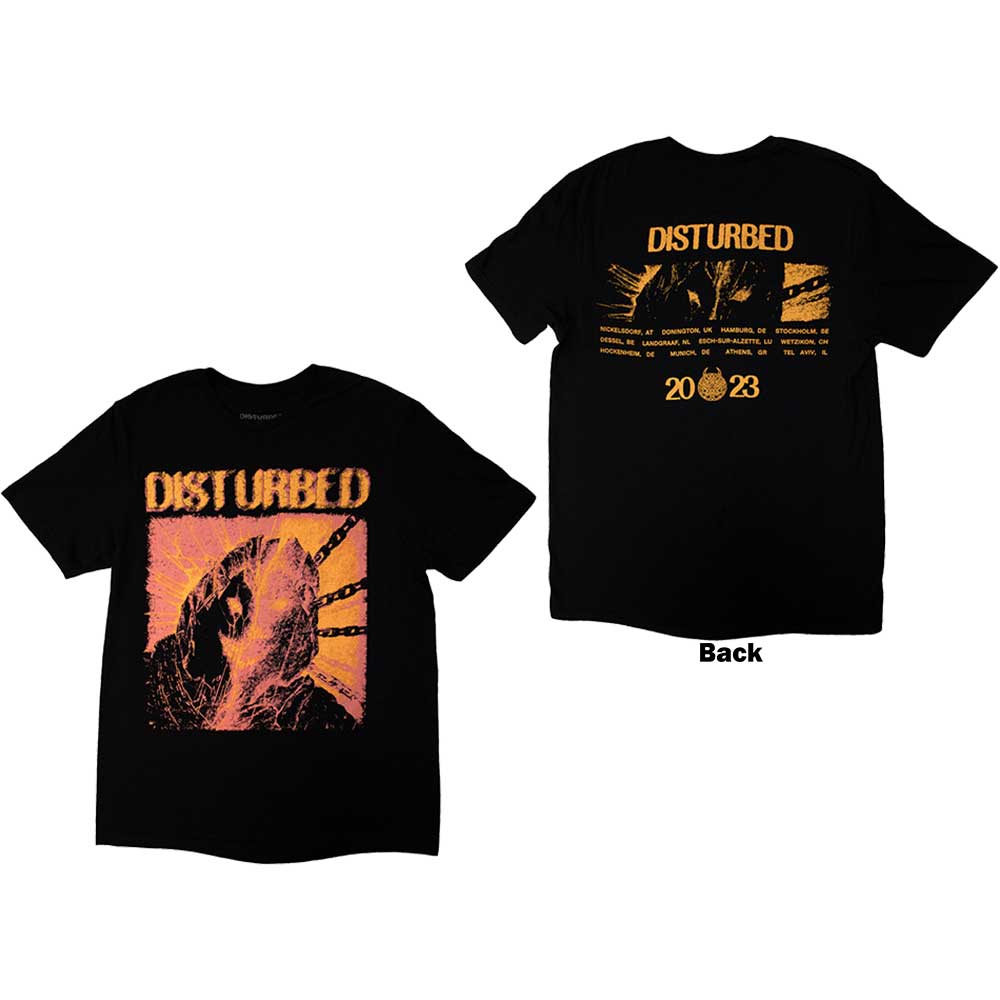 Disturbed Unisex T-Shirt: European Tour '23 Split Face (Black) (Back Print & Ex-Tour)