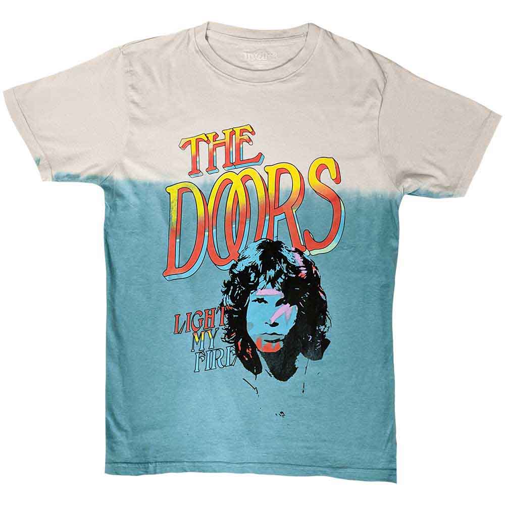 The Doors Unisex T-Shirt: Light My Fire Stacked (Light Blue) (Wash Collection)