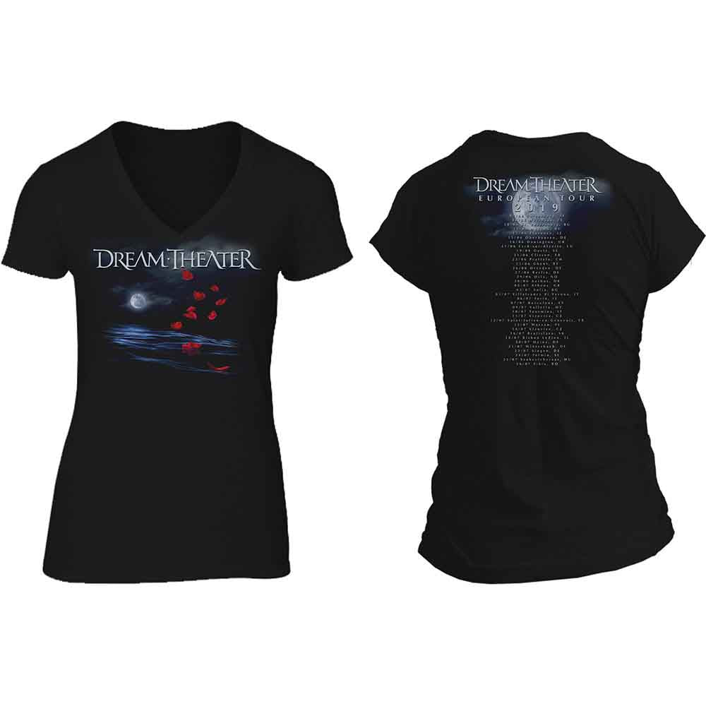 Dream Theater Ladies T-Shirt: Rose Petals Moon (Black) (Back Print)