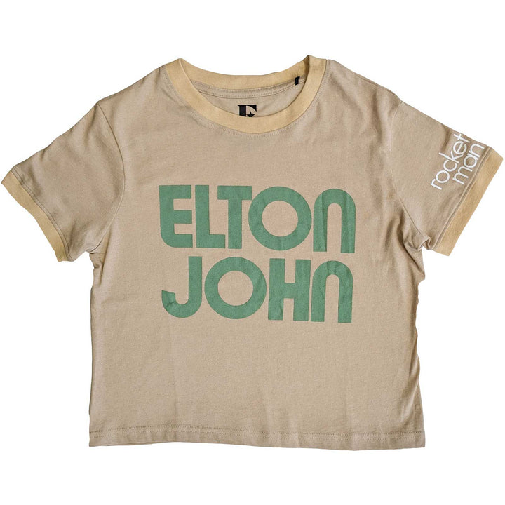 Retro Text Ringer (Sleeve Print) Ladies Crop Top | Elton John