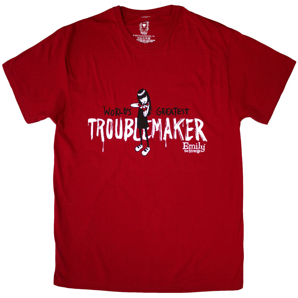 Emily The Strange Unisex T-Shirt: Troublemaker (Red)