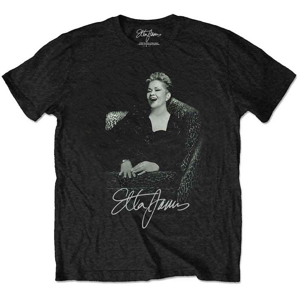 Etta James Unisex T-Shirt: Etta Seated (Black)