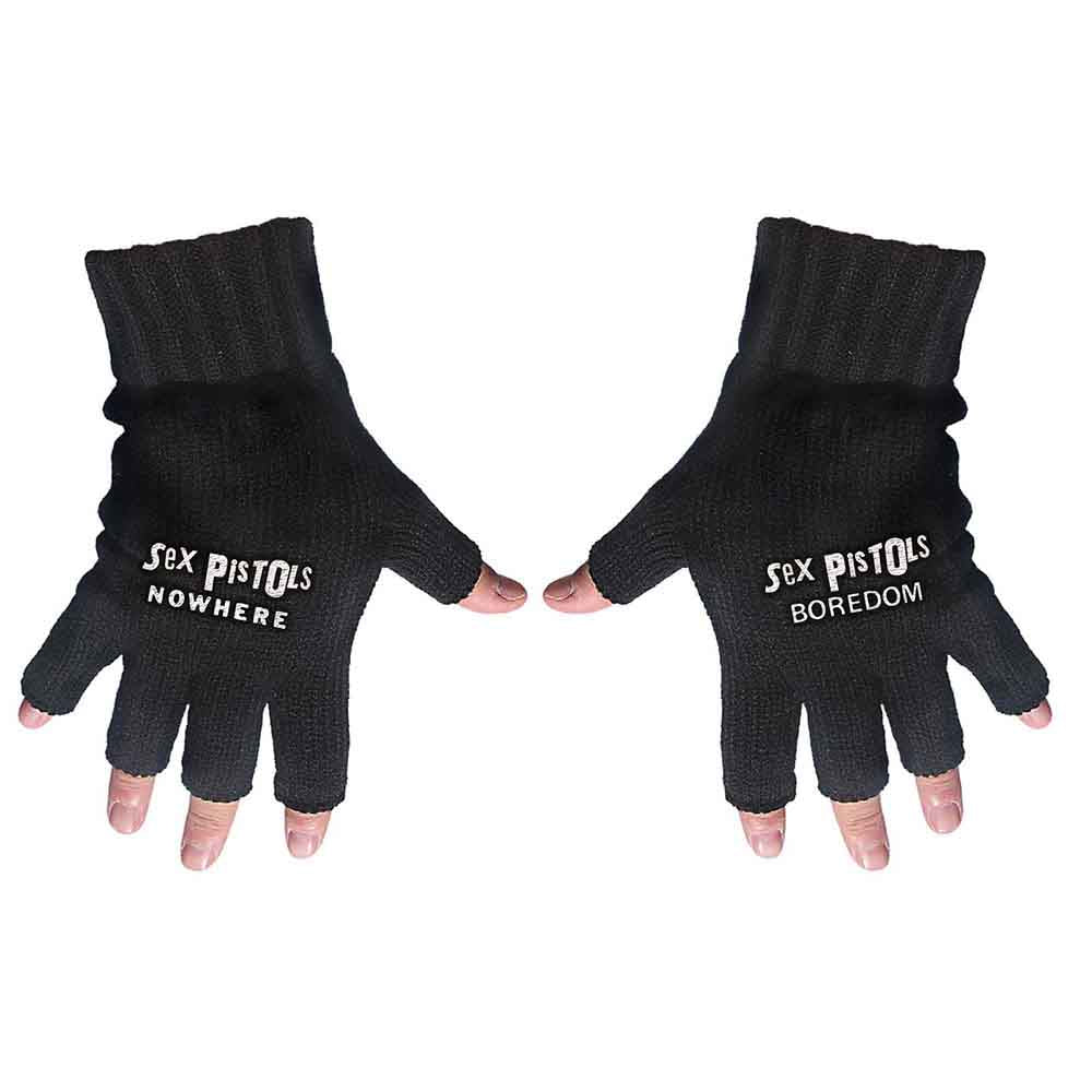 The Sex Pistols Unisex Fingerless Gloves: Nowhere & Boredom (Black)