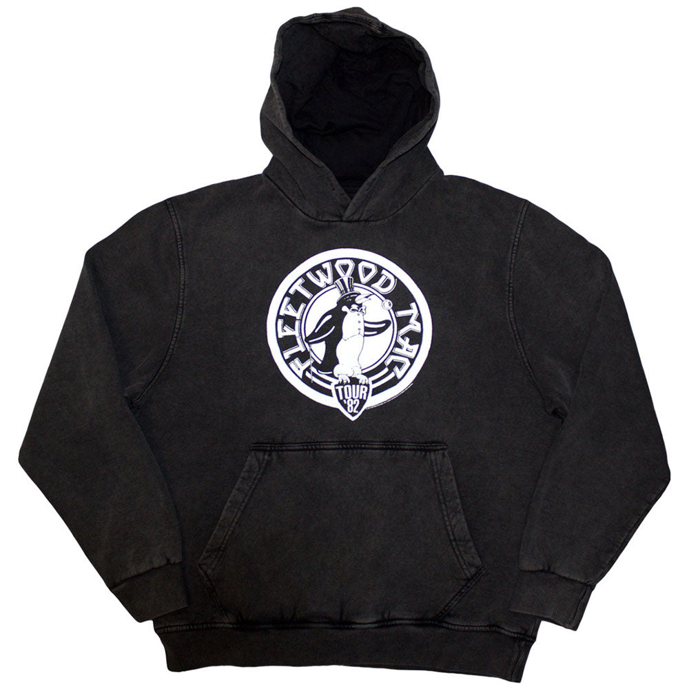 Fleetwood Mac Unisex Stone Wash Pullover Hoodie: Tour '82 Penguin (Charcoal Grey) (Wash Collection)