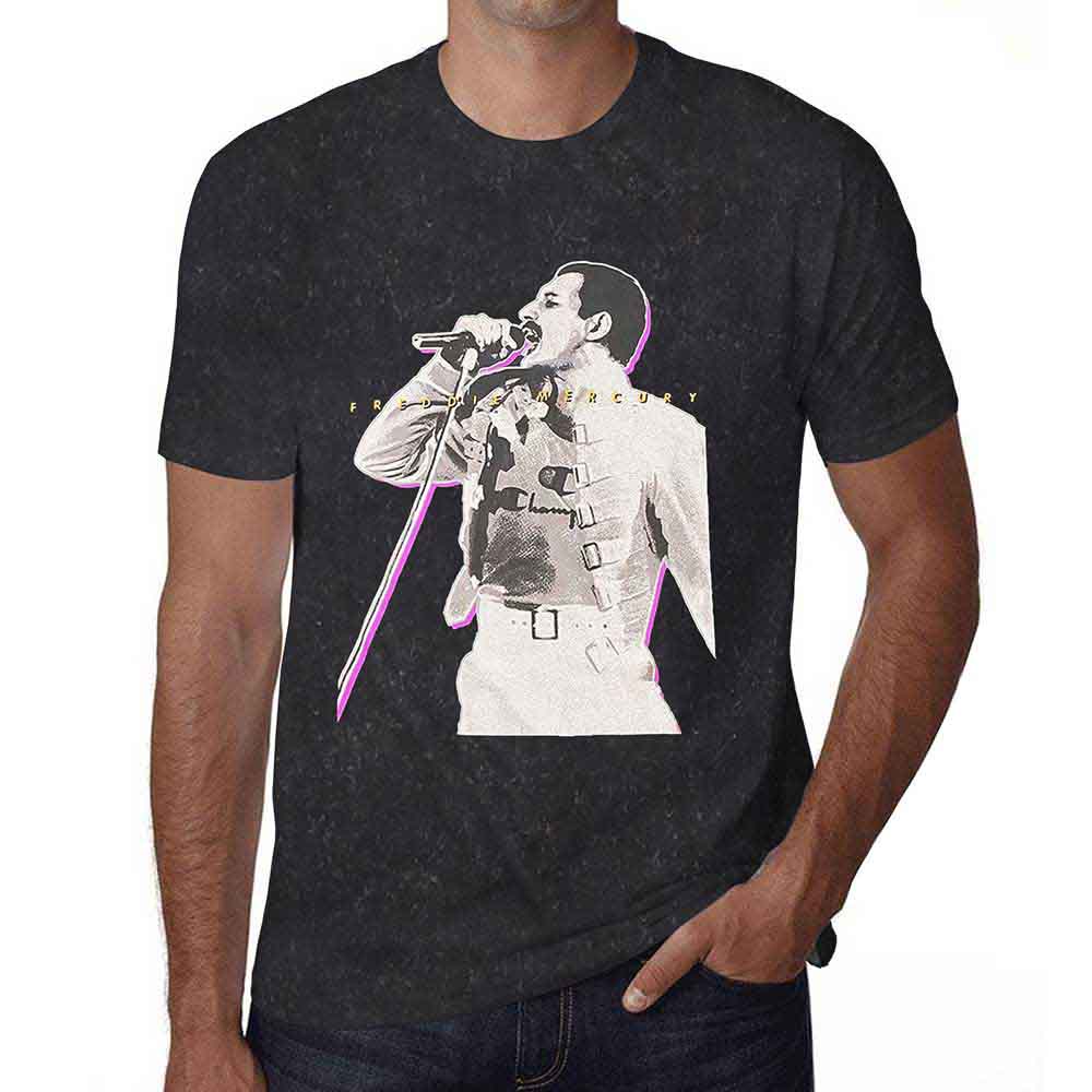 Freddie Mercury Unisex T-Shirt: Glow (Black) (Wash Collection)