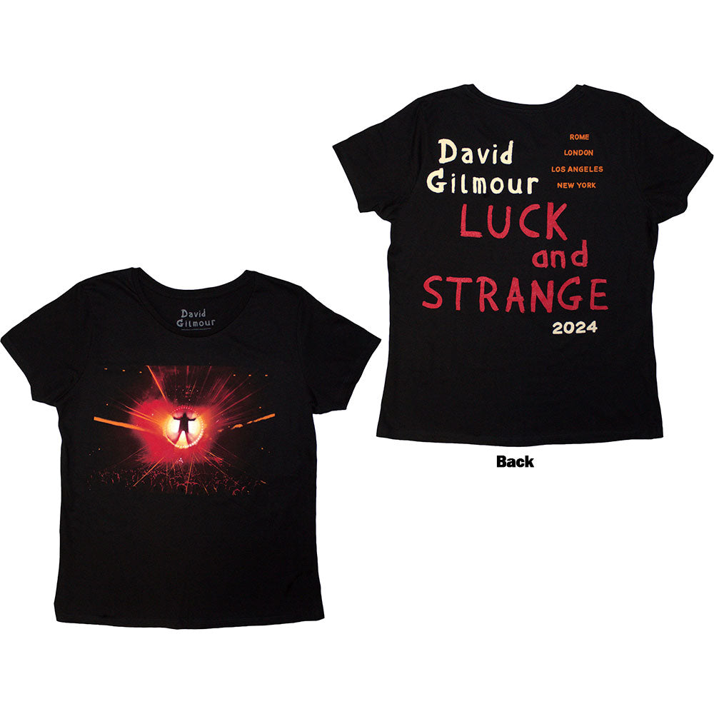 David Gilmour Ladies T-Shirt: Luck & Strange Stage Shot (Black) (Back Print & Ex-Tour)