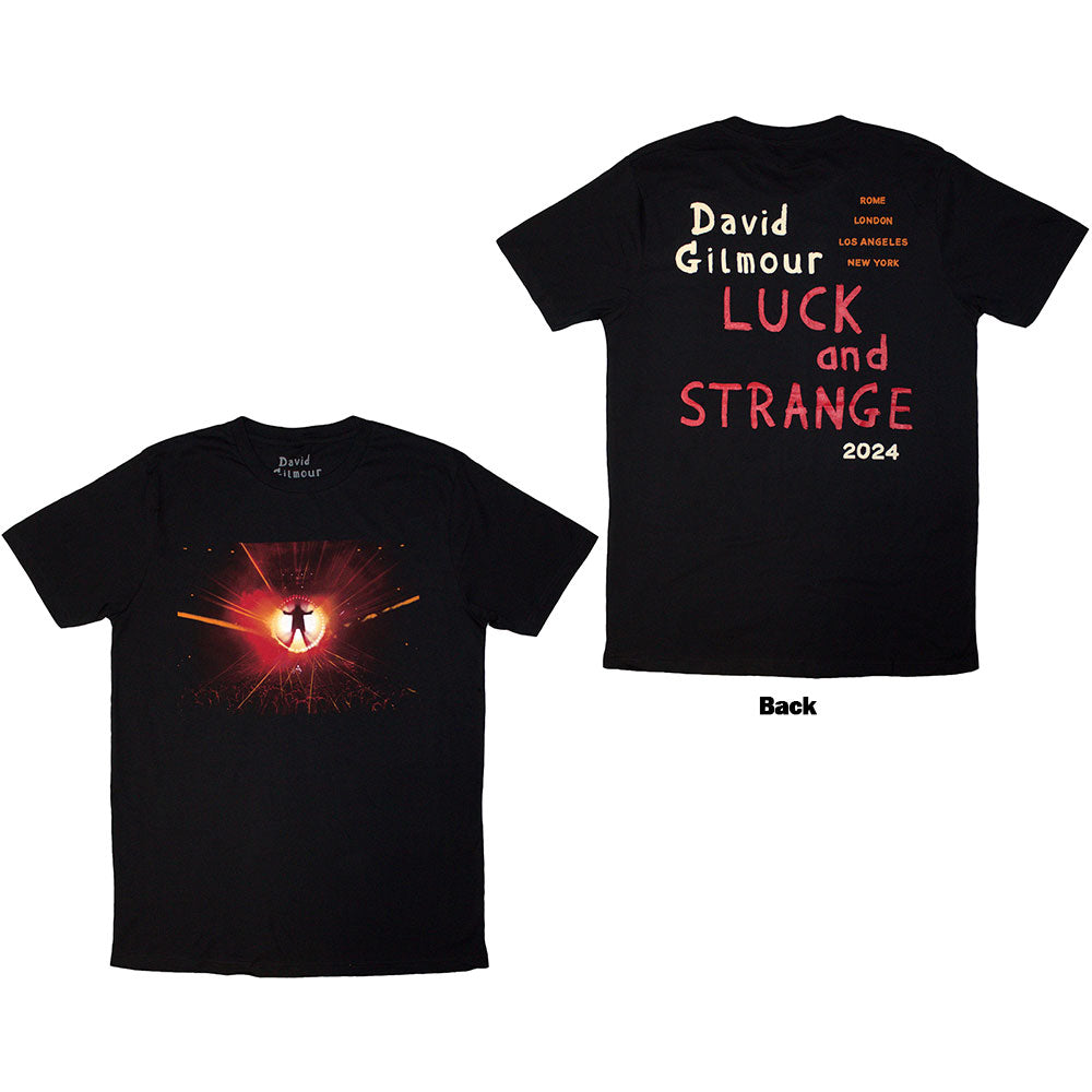 David Gilmour Unisex T-Shirt: Luck & Strange Stage Shot (Black) (Back Print & Ex-Tour)