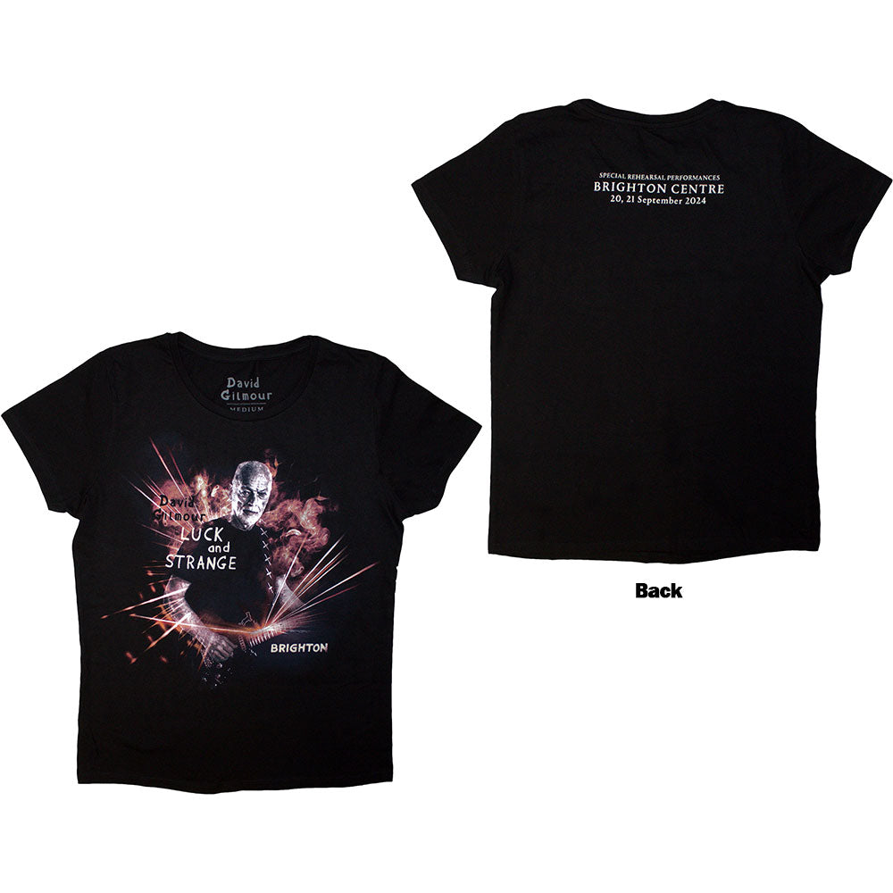 David Gilmour Ladies T-Shirt: Luck & Strange Brighton (Black) (Back Print & Ex-Tour)