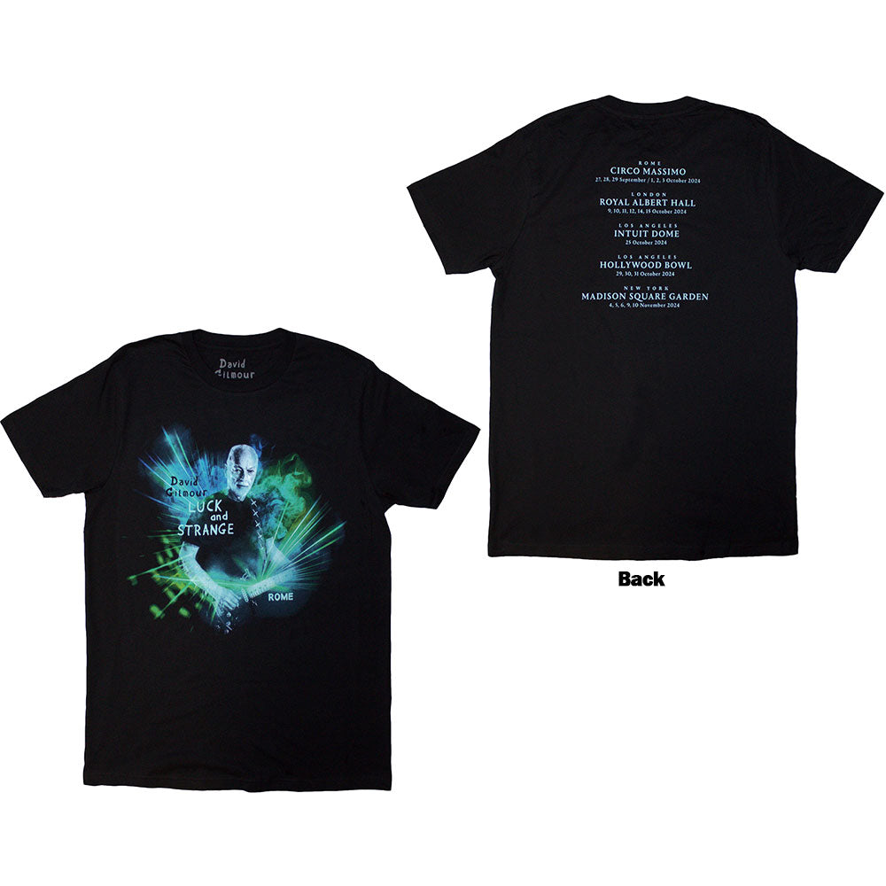 David Gilmour Unisex T-Shirt: Luck & Strange Rome (Black) (Back Print & Ex-Tour)