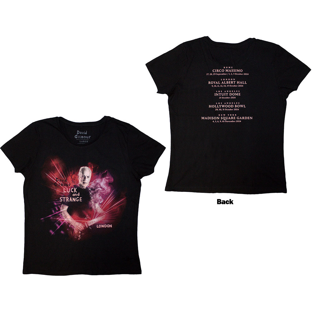 David Gilmour Ladies T-Shirt: Luck & Strange London (Black) (Back Print & Ex-Tour)