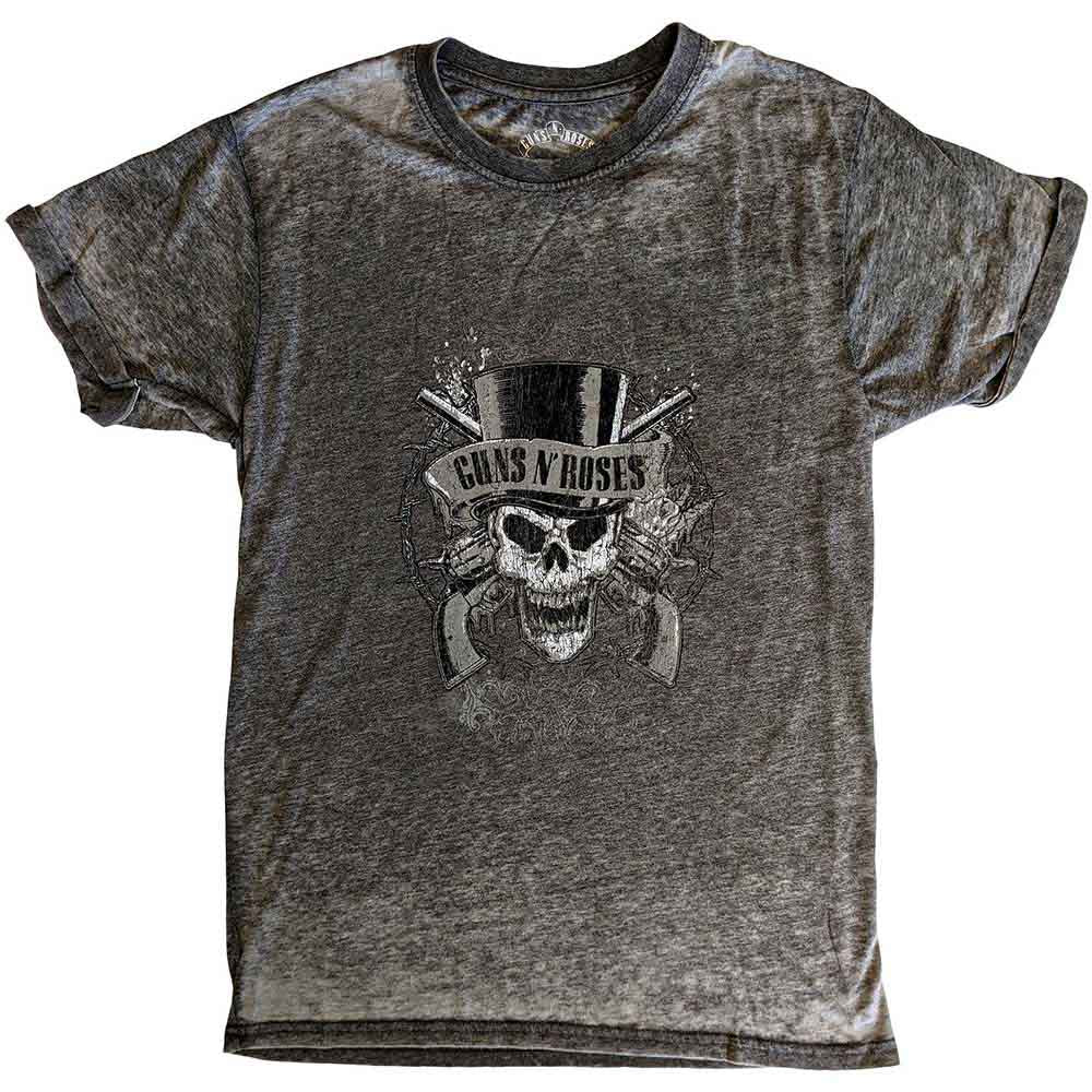 Guns N' Roses Unisex Burnout T-Shirt: Faded Skull (Charcoal Grey)