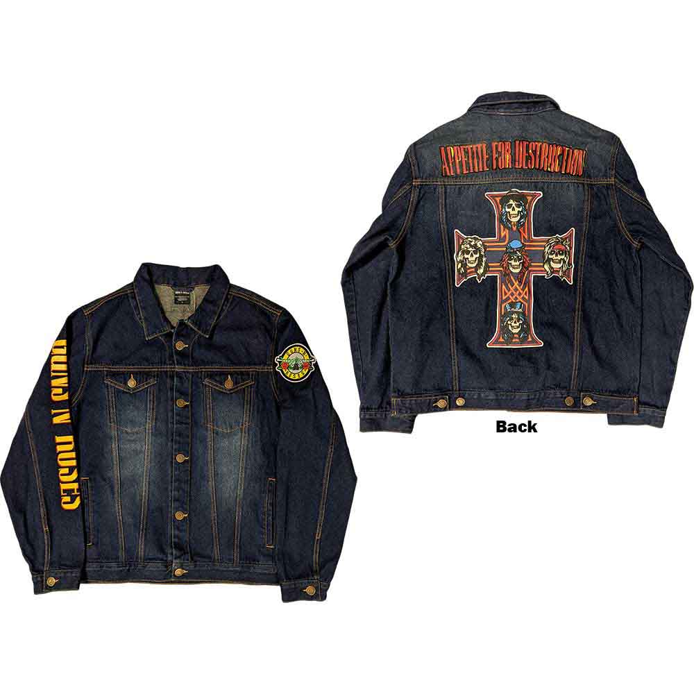 Guns N' Roses Unisex Denim Jacket: Appetite For Destruction (Denim Blue) (Back & Sleeve Print)