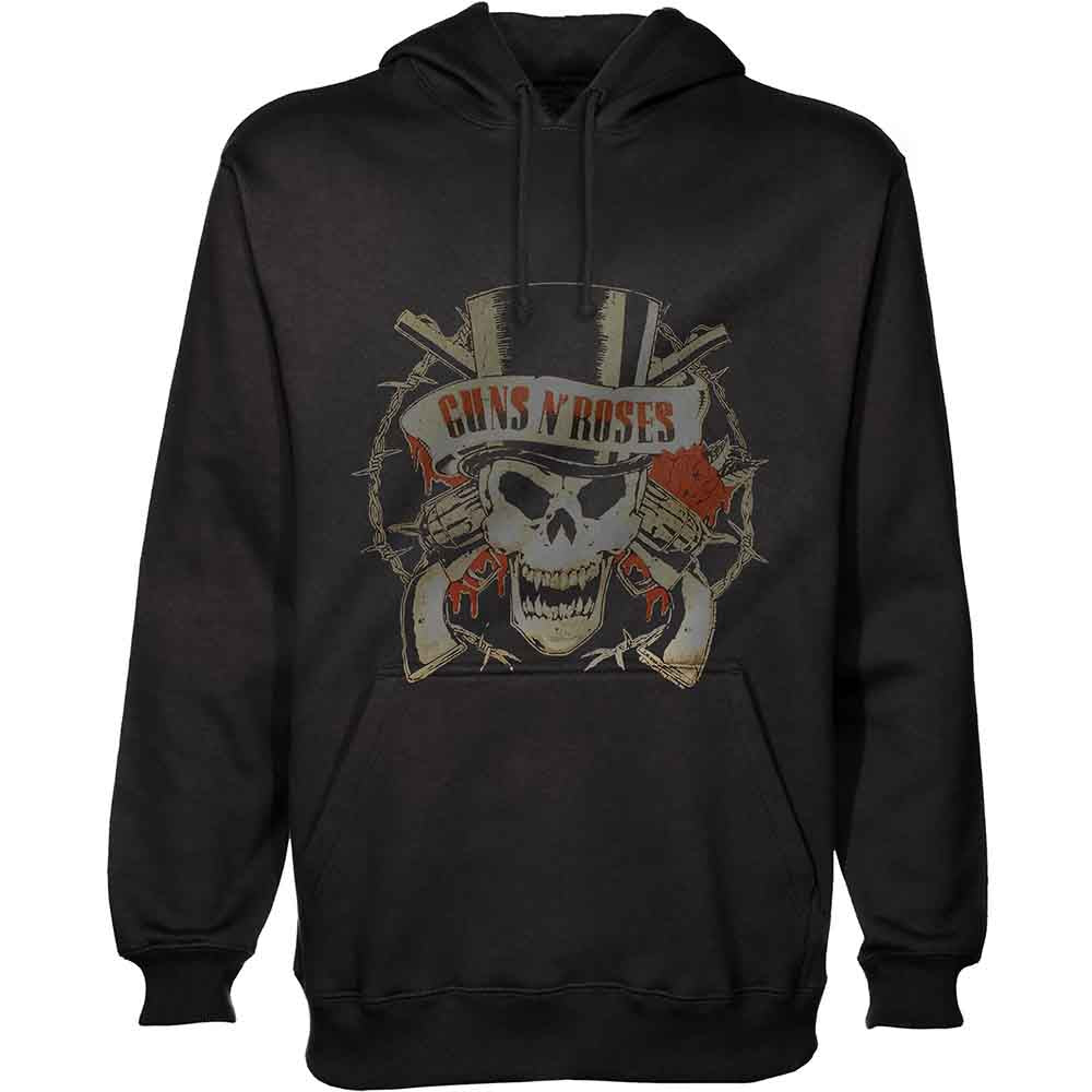 Guns N' Roses Unisex Pullover Hoodie: Distressed Skull (Black) (Medium)