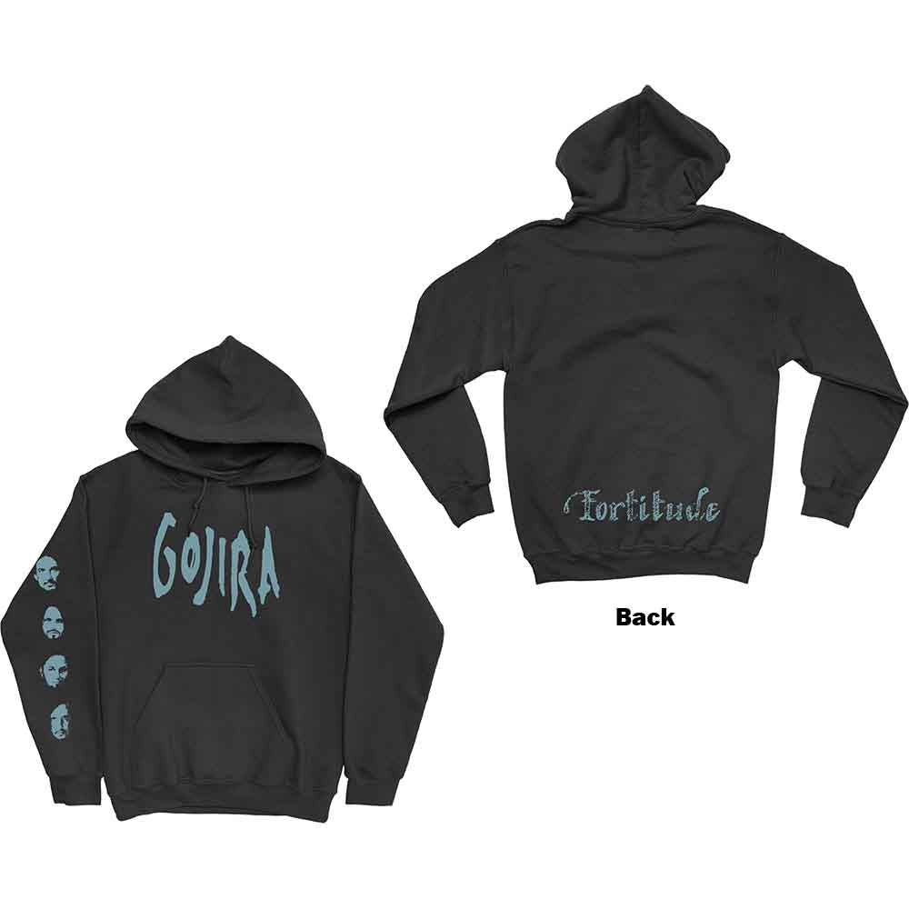 Gojira Unisex Pullover Hoodie: Fortitude Faces (Black) (Back & Sleeve Print)