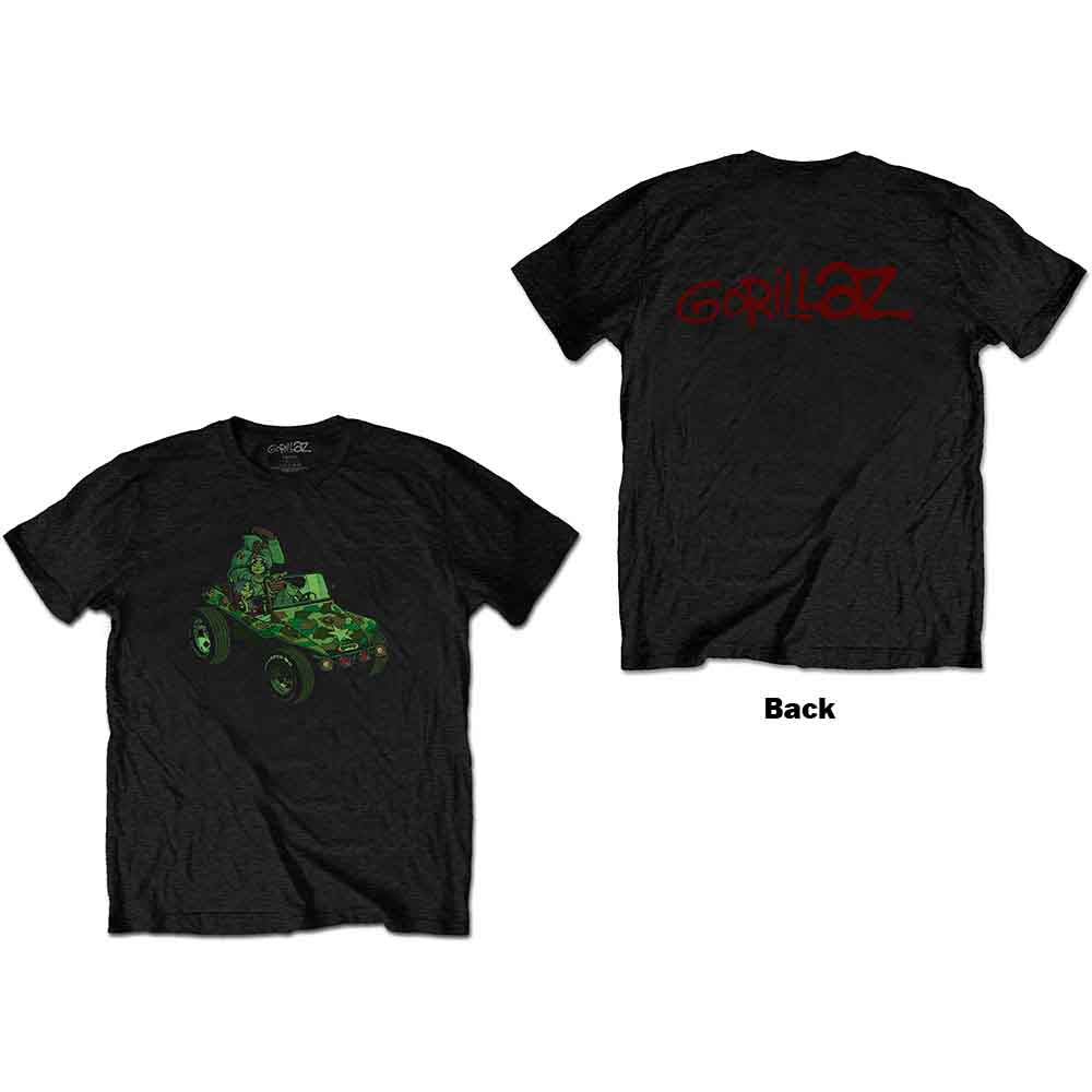 Gorillaz Unisex T-Shirt: Group Green Geep (Black) (Back Print)