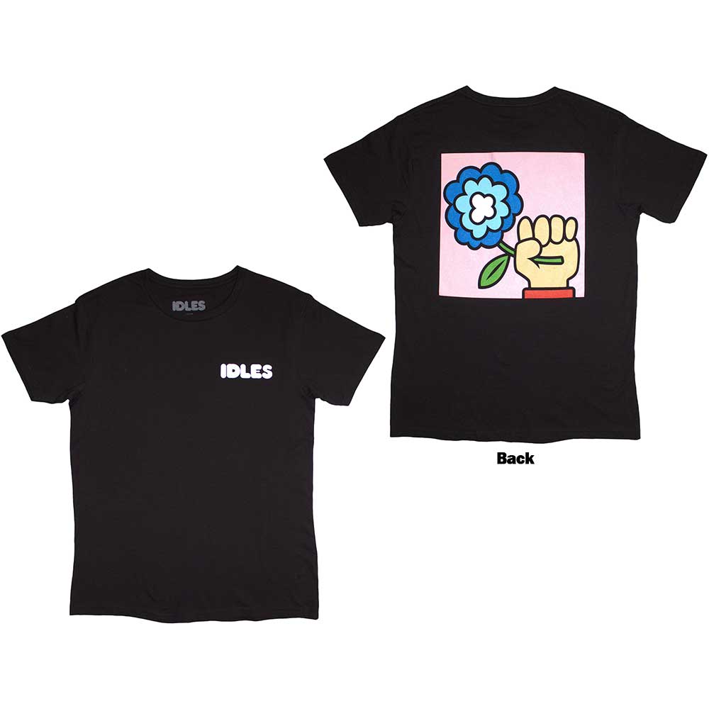 Idles Unisex T-Shirt: Cartoon Flower (Black) (Back Print)