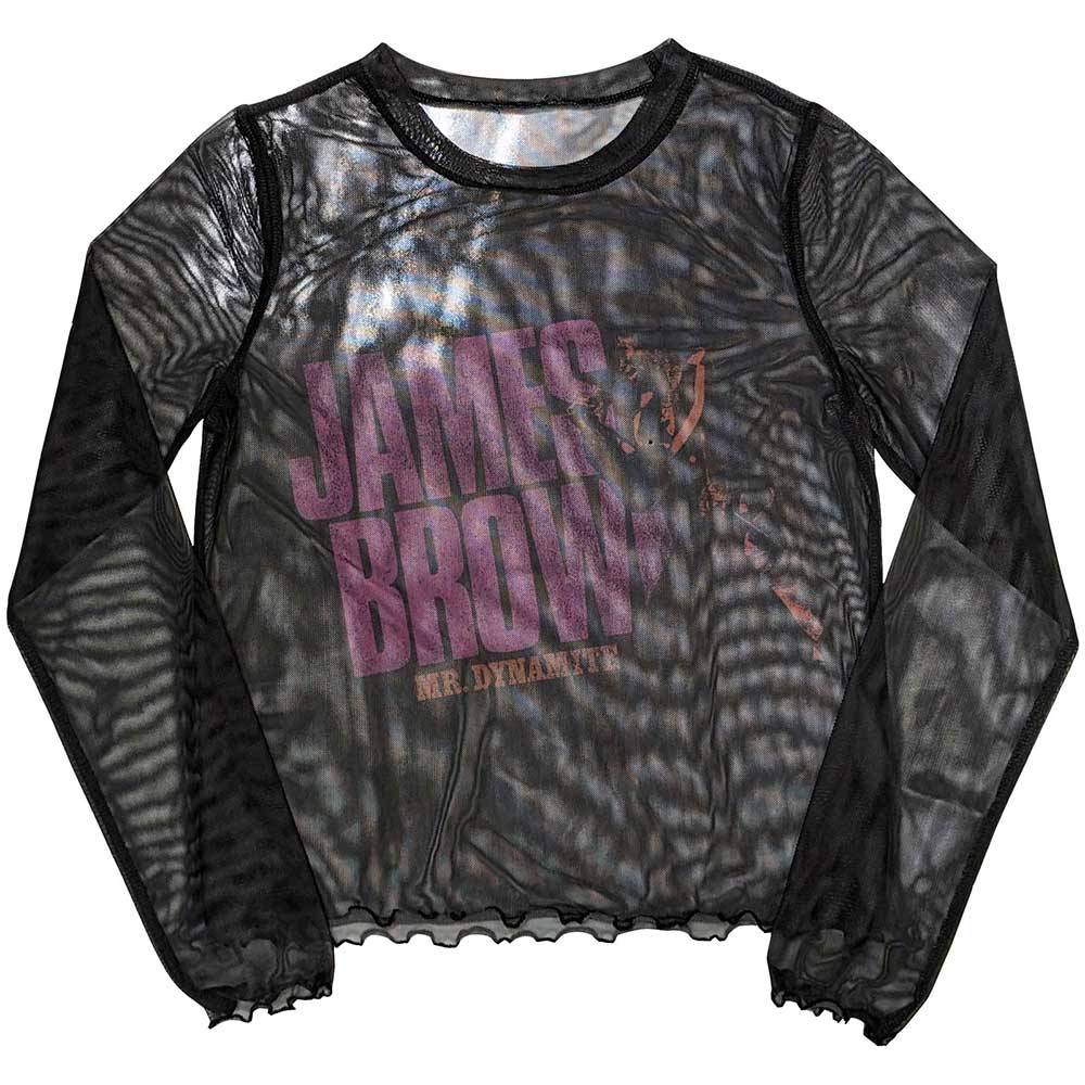 James Brown Ladies Long Sleeve Crop Top: Mr Dynamite (Black) (Mesh)