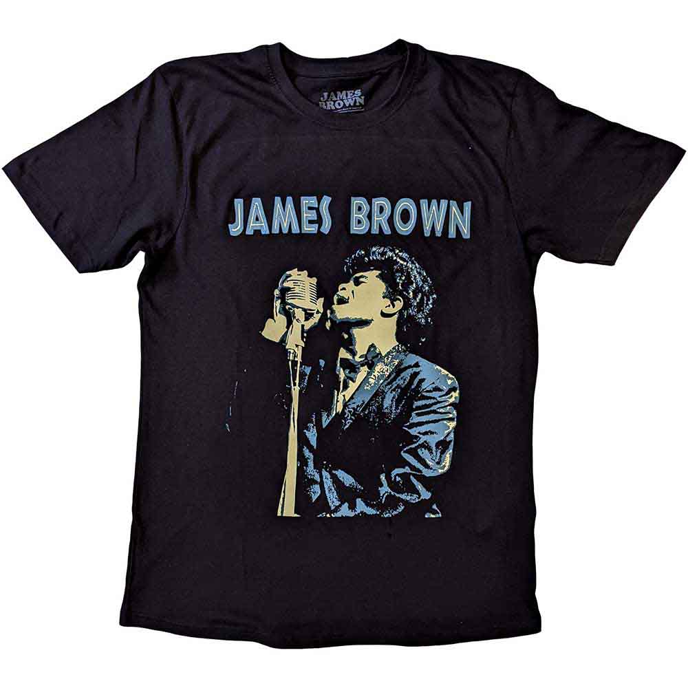 James Brown Unisex T-Shirt: Holding Mic (Black)