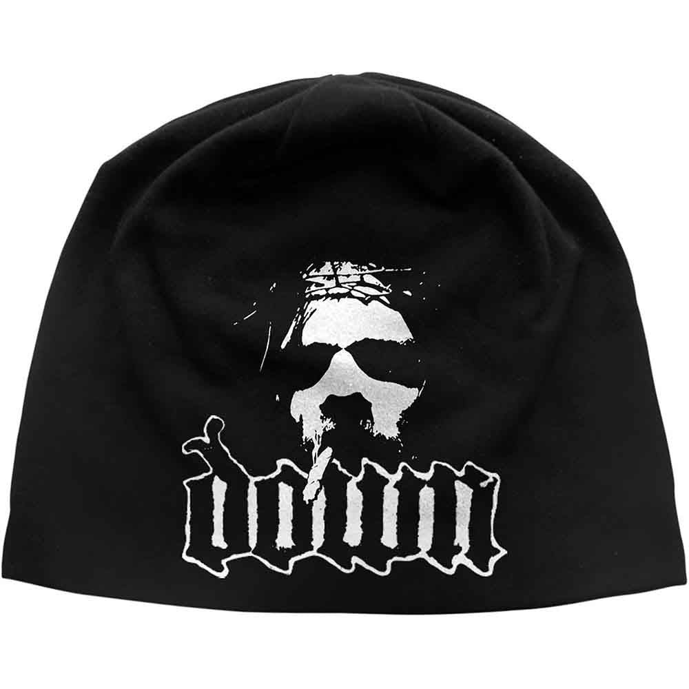 Down Unisex Beanie Hat: Logo/Face (Black)