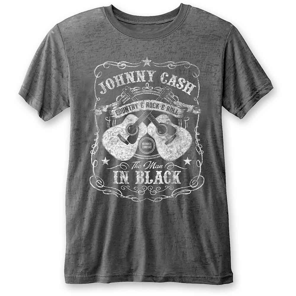 Johnny Cash Unisex Burnout T-Shirt: The Man in Black (Charcoal Grey) (Small)