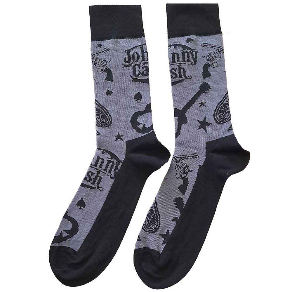 Johnny Cash Unisex Ankle Socks: Guitars 'n Guns (Charcoal Grey & Black) (UK Size 7 - 11)