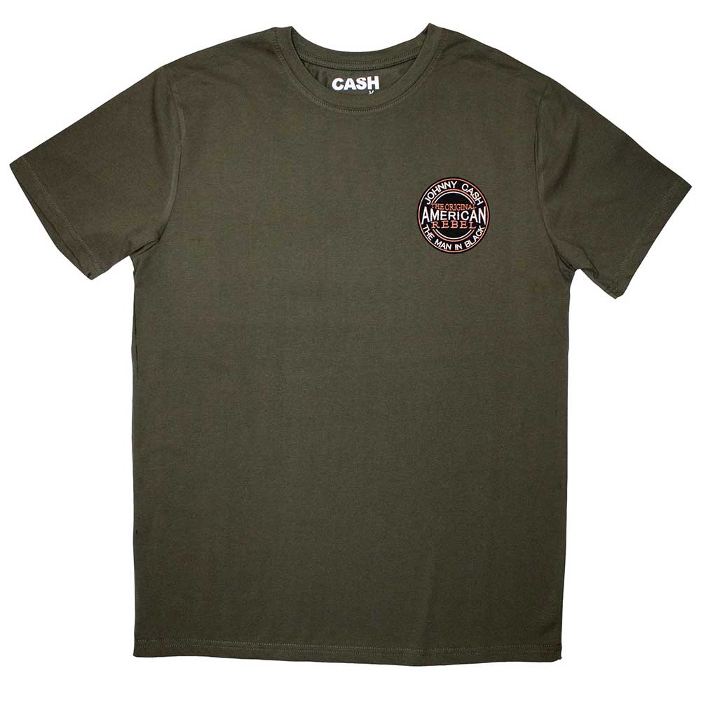 Johnny Cash Unisex T-Shirt: Mini American Rebel Logo (Green)