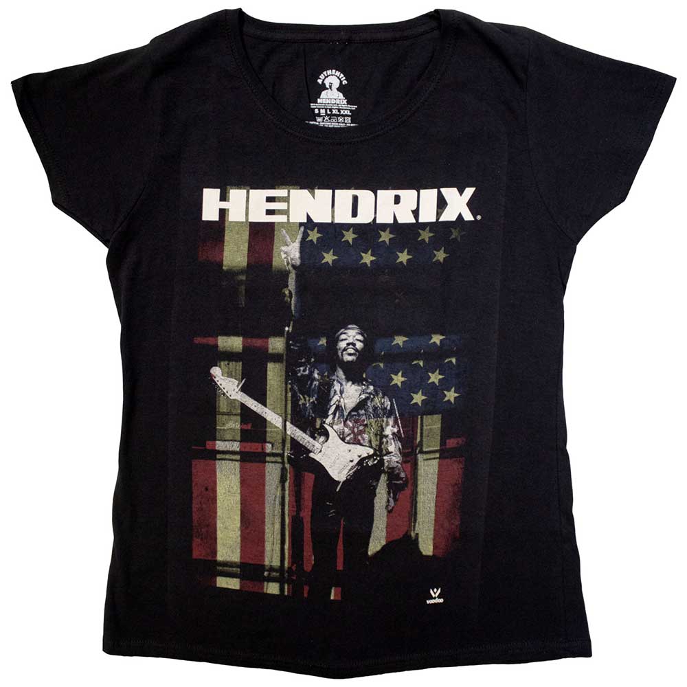 Jimi Hendrix Ladies T-Shirt: Peace Flag (Black)