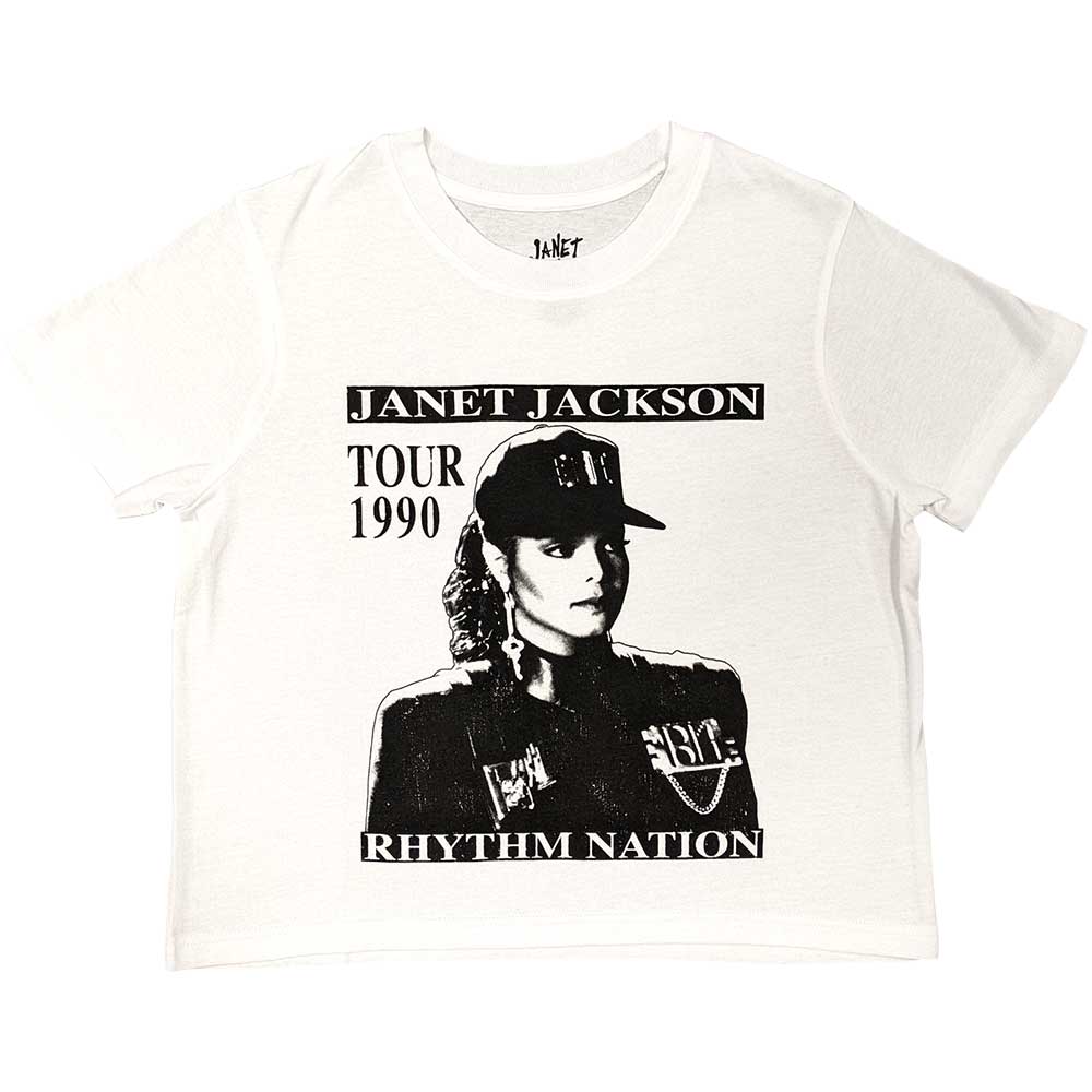 Janet Jackson Ladies Crop Top: Rhythm Nation (White)