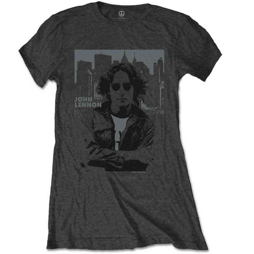 John Lennon Ladies T-Shirt: Skyline (Charcoal Grey)