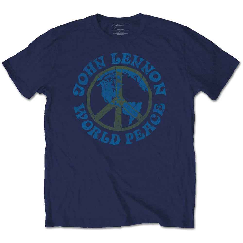 John Lennon Unisex T-Shirt: World Peace (Navy Blue)