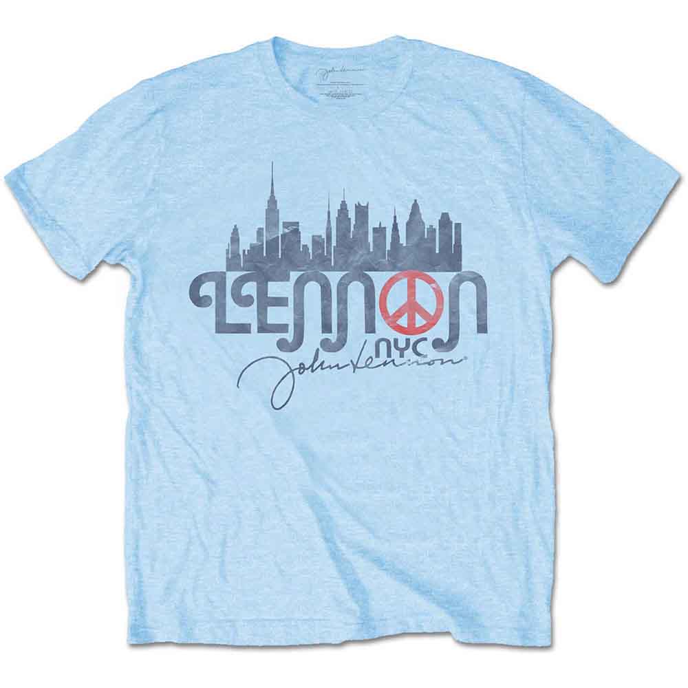 John Lennon Unisex T-Shirt: New York City Skyline (Light Blue)