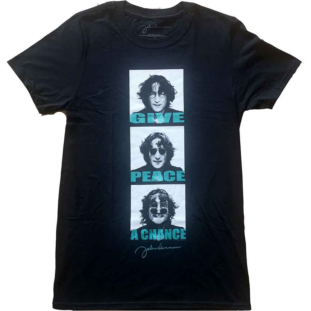 John Lennon Unisex T-Shirt: Give Peace A Chance Stack (Black)