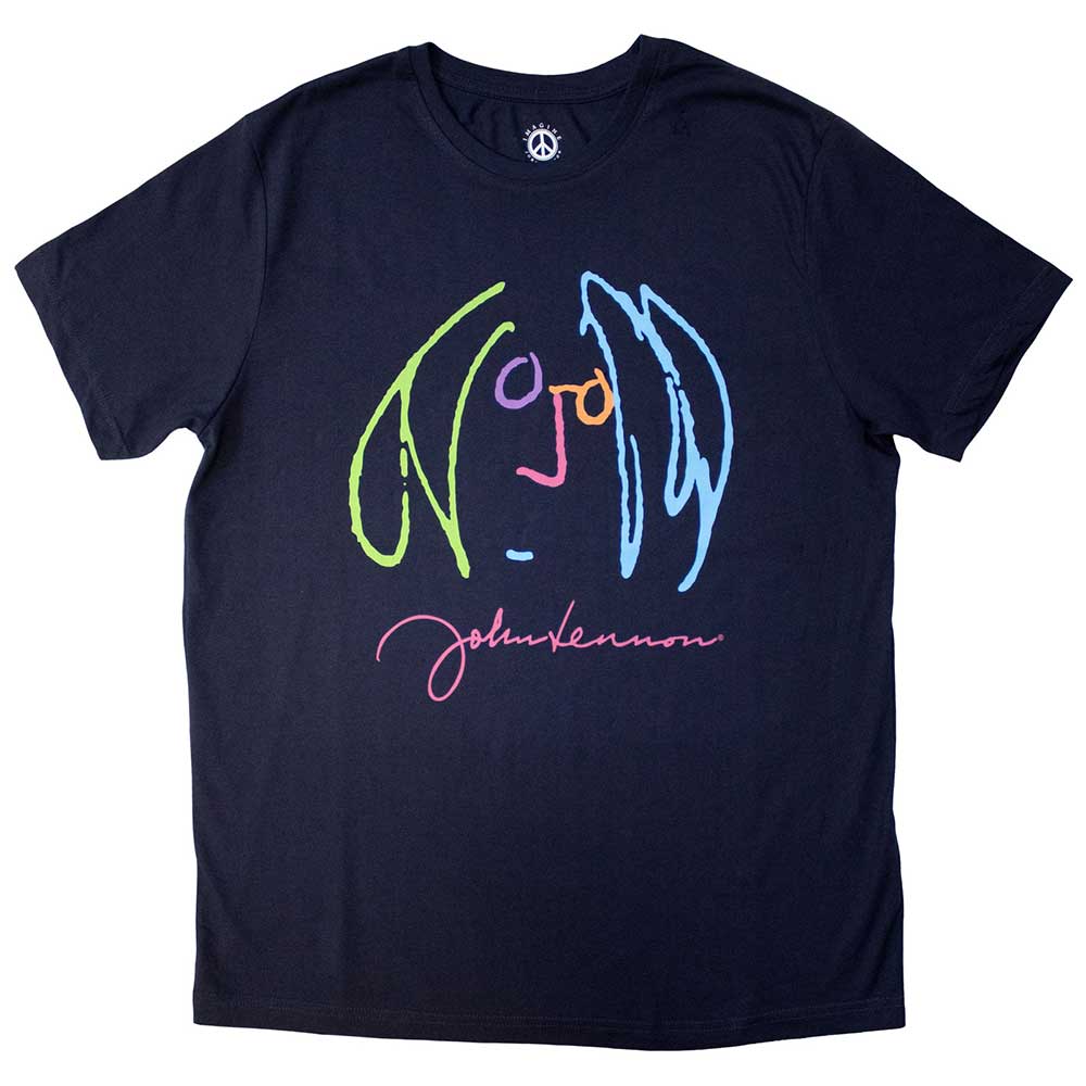 John Lennon Unisex T-Shirt: Self Portrait Full Colour (Navy Blue)