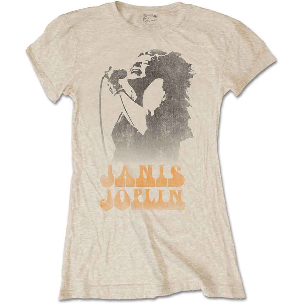 Janis Joplin Ladies T-Shirt: Working The Mic (Sand)