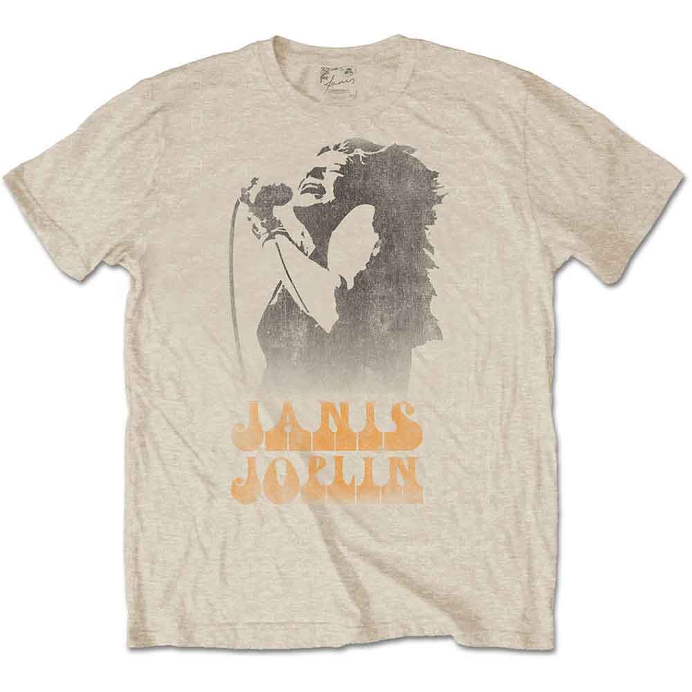 Janis Joplin Unisex T-Shirt: Working The Mic (Sand)