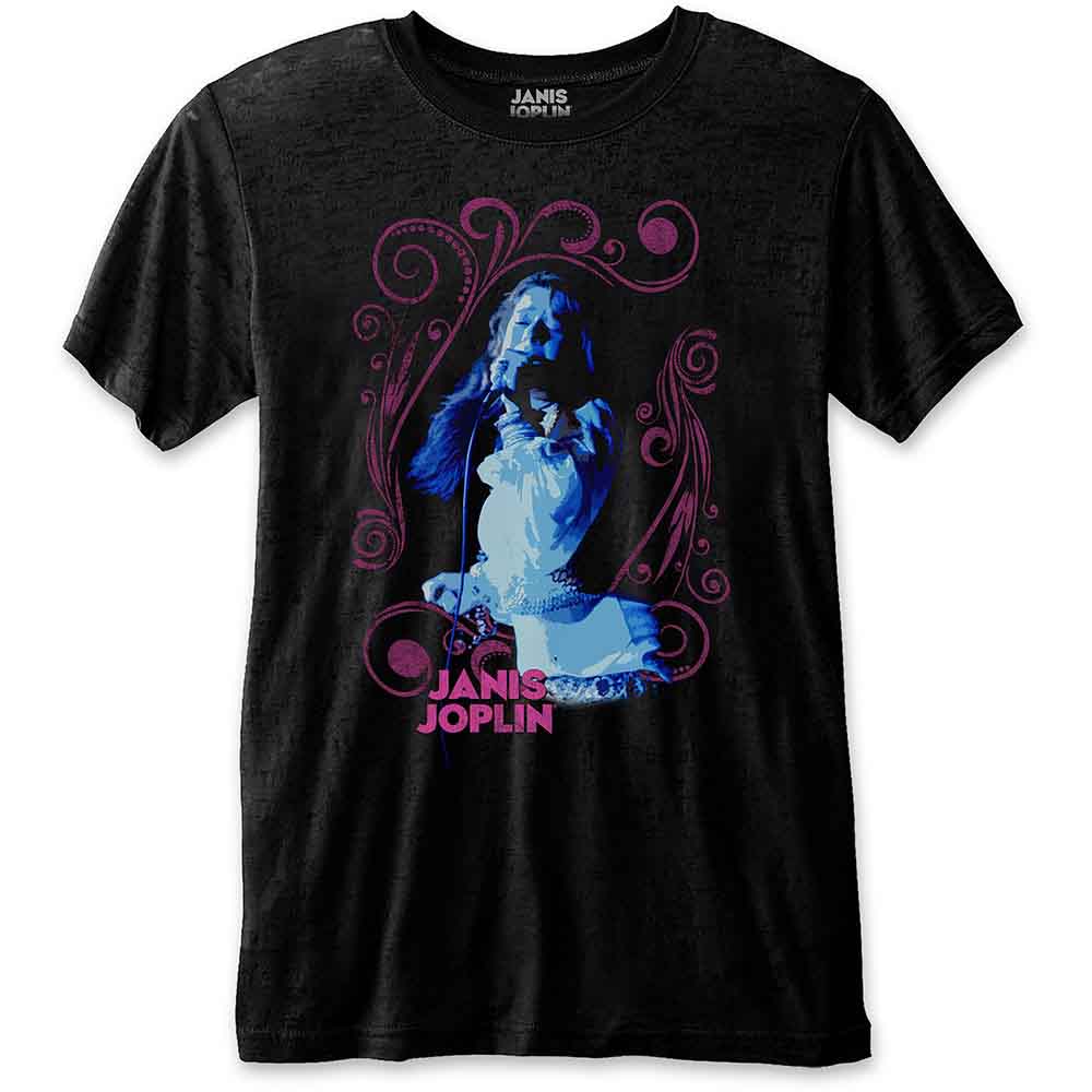 Janis Joplin Unisex T-Shirt: Floral Frame (Black)