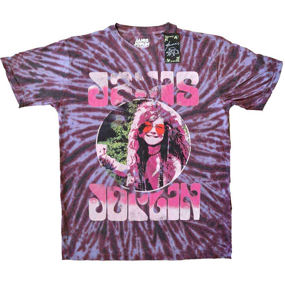 Janis Joplin Unisex T-Shirt: Pink Shades (Purple) (Wash Collection)