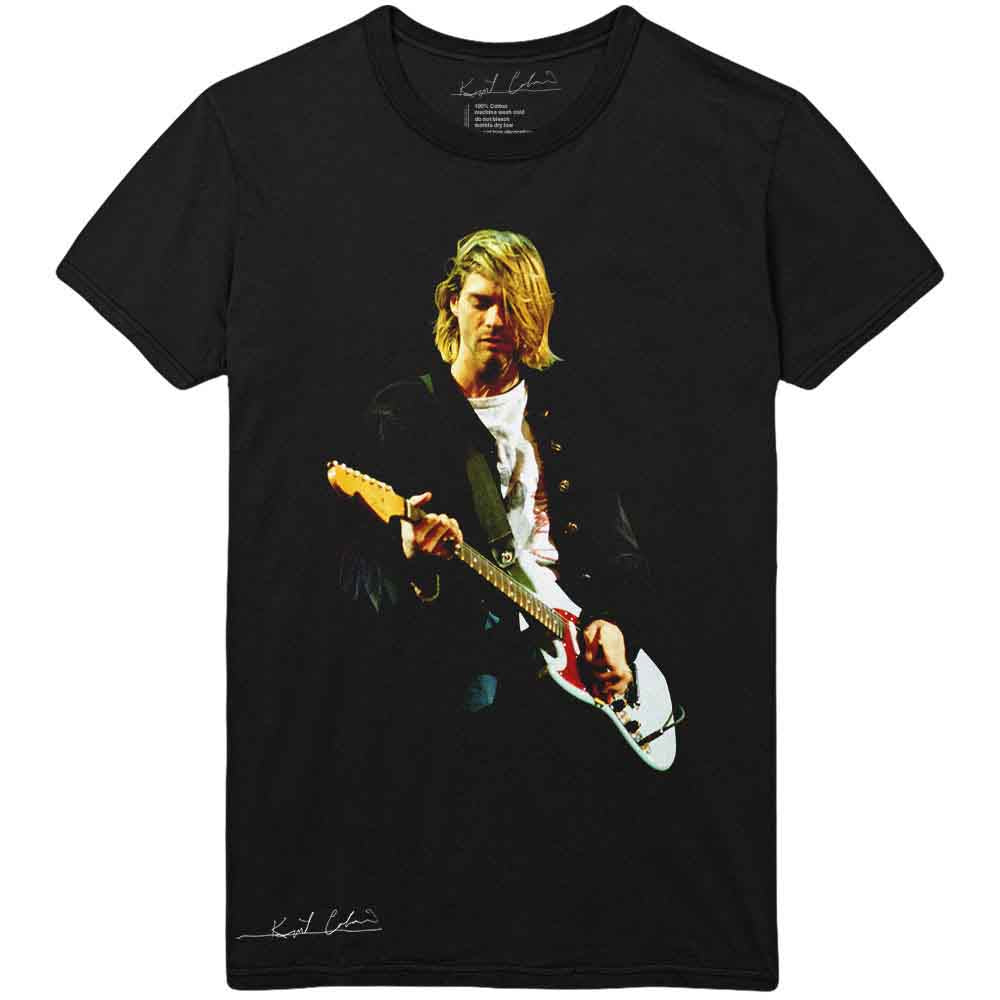 Kurt Cobain Unisex T-Shirt: Guitar Photo Colour (Black)