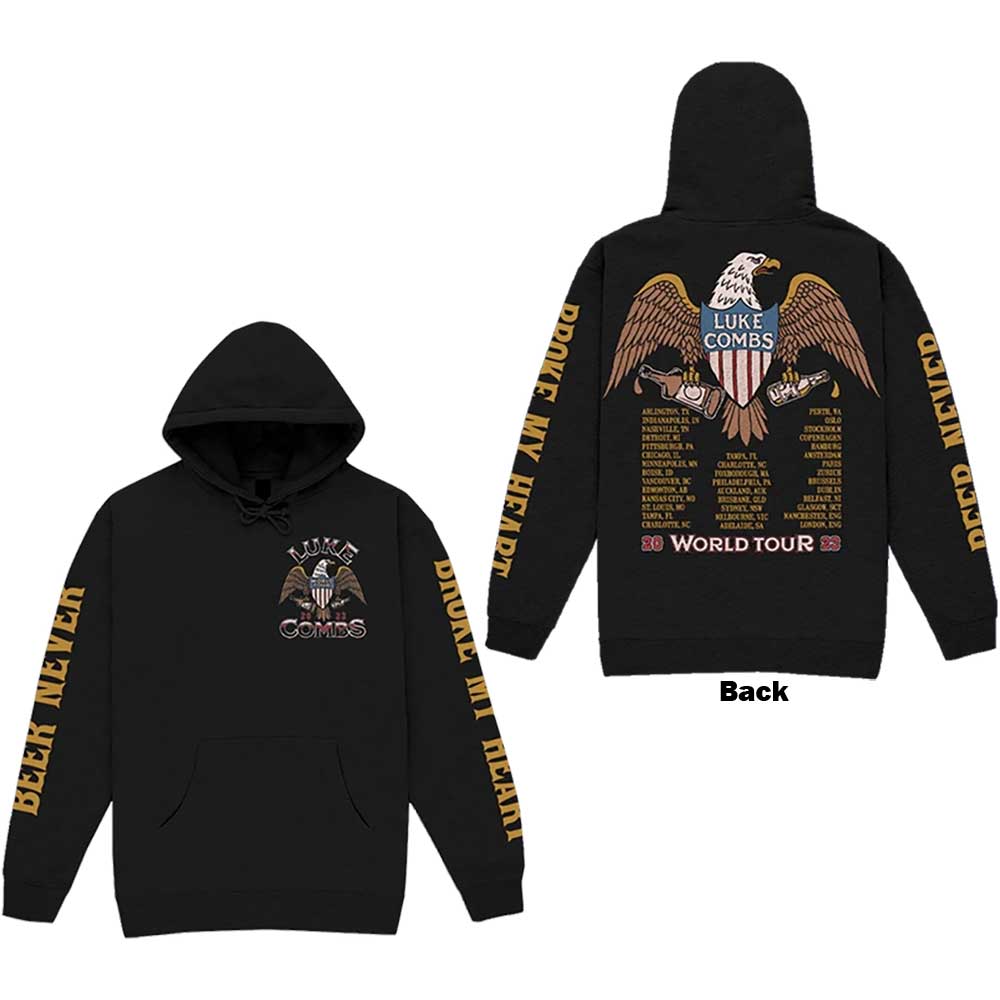 Luke Combs Unisex Pullover Hoodie: Tour '23 Eagle (Black) (Back Print & Ex-Tour) (Small)