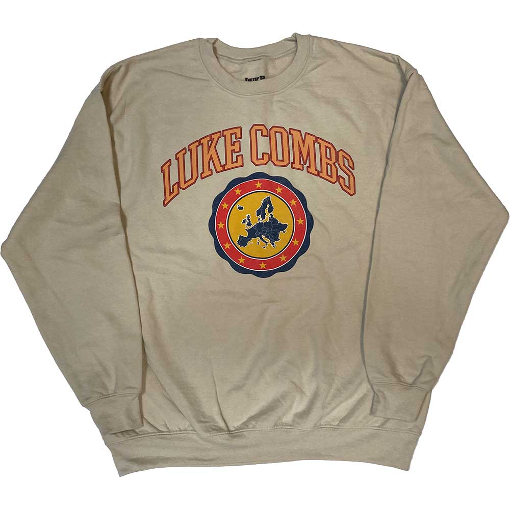 Luke Combs Unisex Sweatshirt: Tour '23 Europe Map (Natural) (Ex-Tour)